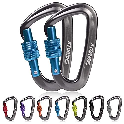 STURME Carabiner Clip 12KN Aluminium Wiregate Lightweight Heavy Duty Large Strong Durable D-Ring Hooks Spring Snap Link Keychain Clips Set for Hammock Improved Design 2022 (2PCS-Blue)