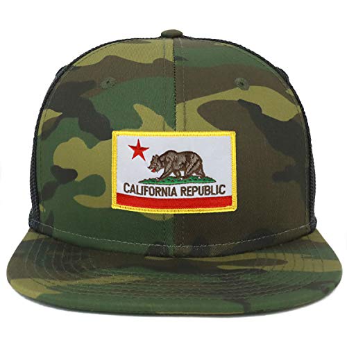 Armycrew Oversize XXL California State Flag Patch Camouflage Flatbill Mesh Snapback Cap – Camo Black – 2XL