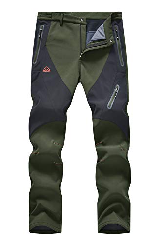 YSENTO Men’s Outdoor Waterproof Windproof Snowboarding Insualted Pants Fleece Cargo Snow Ski Hiking Pants Green Size 32