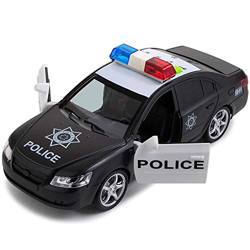 Toy To Enjoy Friction Powered Police Car with Light & Sounds – Heavy Duty Plastic Vehicle Toy for Kids & Children – Openable Doors, Detailed Interior