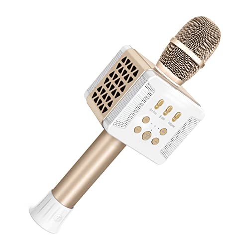 TOSING 016 Karaoke Microphone for Adults/Singer 20W Bluetooth Bass Sing Machine,Podcast 4000mAh Dual 58mm PA Woofer Wireless PA Speakers Sing Machine System(Gold)