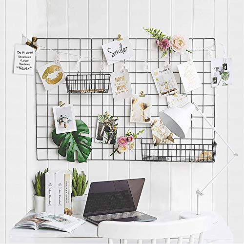 GBYAN Wall Grid 2 Pack Grid Wall Panels Wall Organizer Picture Board for Room and Office Photo Display Board with Clips, 25.6″x17.7″