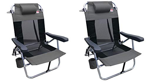 Outdoor Spectator Multi-Position Flat Folding Mesh Ultralight Beach Chair (2-Pack) – Grey