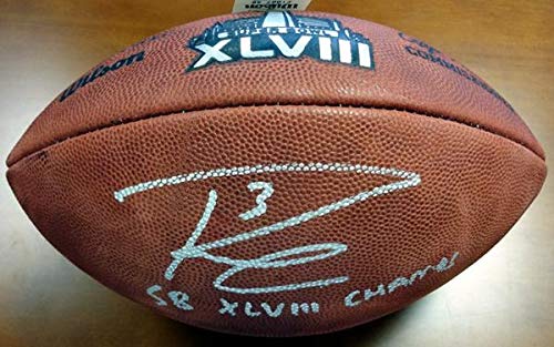 Russell Wilson Autographed Super Bowl Leather Football Seattle Seahawks “SB XLVIII Champs” RW Holo Stock #72353 – Autographed Footballs