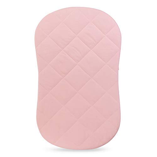 Ely’s & Co. Patent Pending Jersey Cotton Quilted Waterproof Hourglass Bassinet Sheet All in one Bassinet Sheet and Bassinet Mattress Pad Cover, Pink