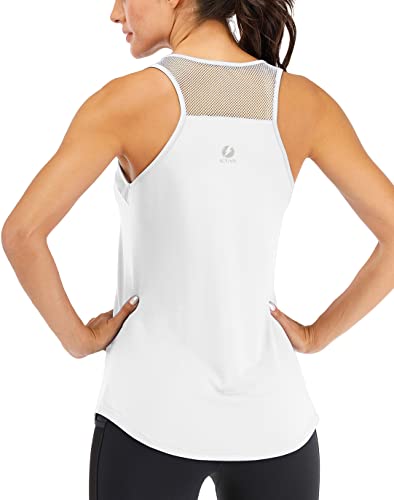 ICTIVE Workout Tank Tops for Women Breathable Mesh Racerback Tank Tops Muscle Tank Workout Tops for Women Yoga Tops for Women Loose fit Backless Running Tank Tops Gym Tops White M