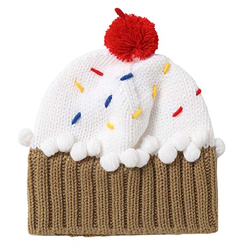 XINQIAO Unisex Kids Cupcake Beanie Cartoon Knitting Hat for 3-8 Years Boys Girls (White)