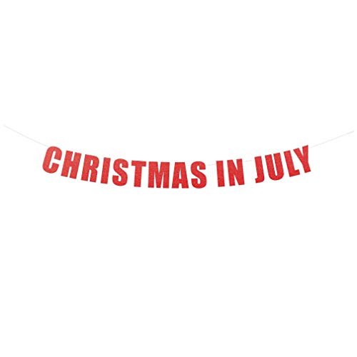 Christmas In July banner sign – Merry Christmas in July Party Banner Hanging Letter Sign (Red Metallic)