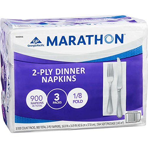 Marathon Expect More Dinner Paper Napkins, 1/8 Fold, White, 900-count