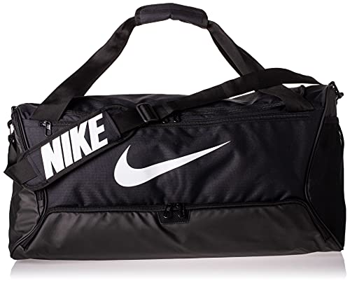 Nike Brasilia Training Medium Duffle Bag, Durable for Women & Men with Adjustable Strap, Black/Black/White