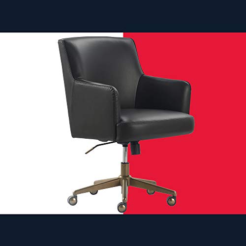 Tommy Hilfiger Belmont Home Office Chair Adjustable Height and 360 Swivel for Computer Desk, Stainless Steel Base with Smooth Rolling Casters, Bonded Leather Upholstery, Charcoal Gray