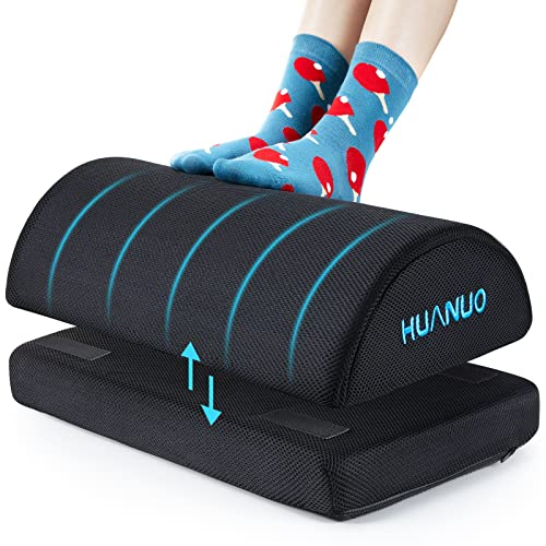 HUANUO Foot Rest for Under Desk at Work, with 2 Optional Covers for Replacing, Double Layer Adjustable Foot Rest for Office, Home, Airplane, Travel