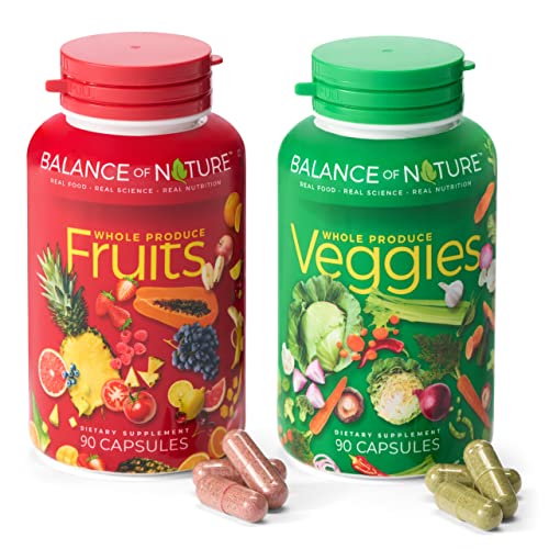 Balance of Nature Fruits and Veggies – Whole Food Supplement with Superfood for Women, Men, and Kids – 90 Fruit Capsules, 90 Veggie Capsules