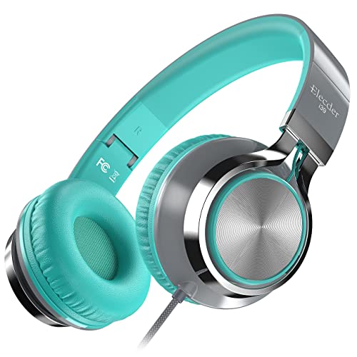 ELECDER i39 Headphones with Microphone Foldable Lightweight Adjustable On Ear Headsets with 3.5mm Jack for Cellphones Computer MP3/4 Kindle School (Mint/Gray)