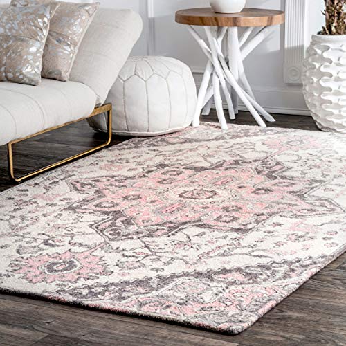 nuLOOM Dewitt Floral Wool Area Rug, 7′ 6″ x 9′ 6″, Pink