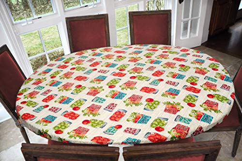 Covers For The Home Deluxe Elastic Edged Flannel Backed Vinyl Fitted Table Cover – Garden to Table Pattern – Oblong/Oval – Fits Tables up to 48″ W x 68″ L