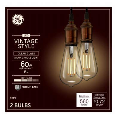 LED Light Bulbs, ST19, Clear Warm White, 6-Watts, 560 Lumens, 2-Pk.