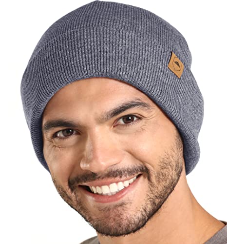 Winter Beanie Knit Hat for Men & Women – Merino Wool Ribbed Cap – Warm & Soft Stylish Toboggan Skull Caps for Cold Weather