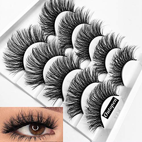outopen 3D Mink Lashes Natural Wispy False Eyelashes 15mm Fluffy Long Eye Lashes Eye Makeup Tools 5 Pairs Pack(Q1 | 13-15MM)