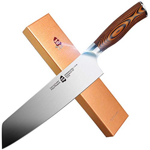 TUO Kiritsuke Knife – Chinese Chef’s Knife – High Carbon German Stainless Steel Asian Kitchen Knife- Ergonomic Pakkawood Handle Cutlery – 8.5 inch – Fiery Phoenix Series