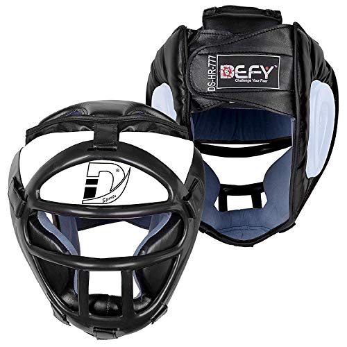 DEFY Head Guard Premium Synthetic Leather MMA Boxing Headgear UFC Fighting Sparring Taekwondo BJJ Training (Large, White)