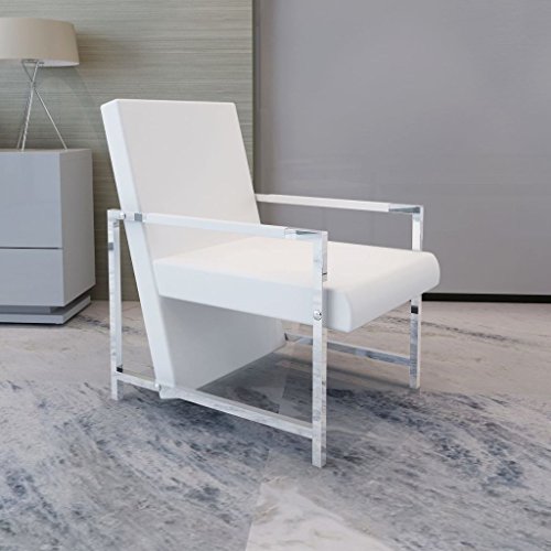 Festnight Modern Tub Chair Leather Upholstery Reclining Chair with Armrest and Chrome Feet Cube Chair Living Room Waiting Room Home Office Reception Furniture (White)