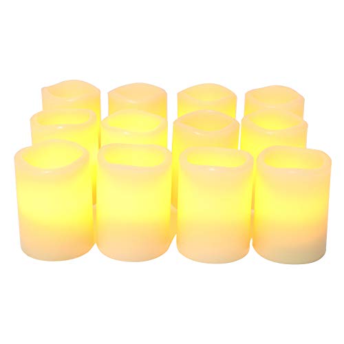 iZAN Real Wax Flameless LED Votive Candles with Built-in Timer Battery Operated Flickering Electric Candle Set for Home Party Wedding Decoration Christmas Décor 1.5”x1.6”, 12 Pack, Batteries Included