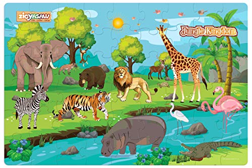 Jungle Safari Jigsaw Animal Puzzle, Floor Puzzles for Kids Ages 3-5, 4-8-10, Animal Games Kids Puzzle, Large Floor 54 Pieces Jigsaw Puzzles for Kids 36″ x 24″, Gifts for 4-10 Year Old Boys and Girls