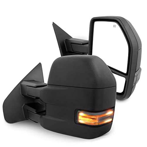 AKKON – For 04-06 Ford F150 Pair of Power + Heated + LED Turn Signal Black Texture Towing Side Mirrors