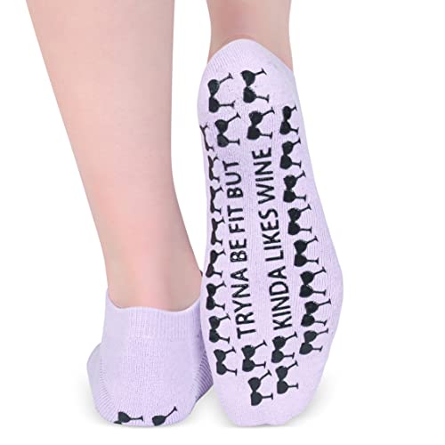 Life By Lexie Tryna Be Fit But Kinda Likes Wine Sticky Grip Socks for Barre, Pilates, Yoga