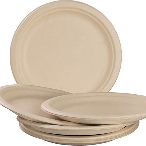 Pro-Grade, Biodegradable 10 Inch Plates. Bulk 100 Pack Great for Lunch, Dinner Parties and Potlucks. Disposable, Compostable Wheatstraw Paper Alternative. Sturdy, Soakproof and Microwave Safe