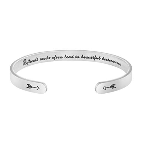 Difficult Roads Often Lead to Beautiful Destinations Personalized Inspirational Bracelet Sympathy Encouragement Gifts