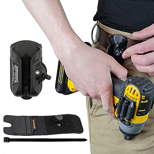 Spider Tool Holster Set – Self Locking, Quick Draw Belt Holster Clip + Elastic Tool Grip – Improve The Way You Carry Your Power Drill, Driver, Multitool, Pneumatic, Flashlight, Hammer, Saw and More!