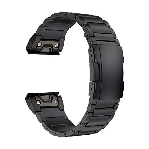 LDFAS Fenix 7X/6X/5X Plus Band, 26mm Titanium Metal Quick Release Easy Fit Watch Strap with Double Button Clasp Compatible for Garmin Fenix 7X/6X Pro/5X/5X Plus/3/3HR Smartwatch, Black