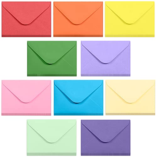Gift Card Envelopes – 100-Count Mini Envelopes, Paper Business Card Envelopes, Bulk Tiny Envelope Pockets for Small Note Cards, 10 Colors, 4 x 2.7 Inches