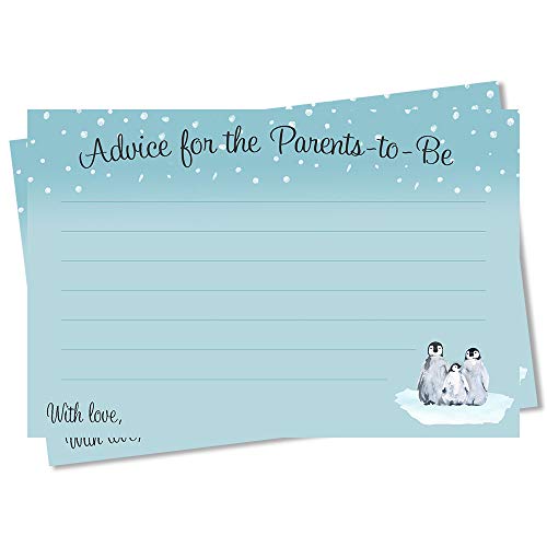 Penguin Baby Shower Advice Cards Winter Sprinkle Little Notes White Blue Snow Words of Wisdom Co-Ed Family Guys and Gals Gender Neutral Unisex It’s a Girl Boy Family Waddle on Over (24 count)