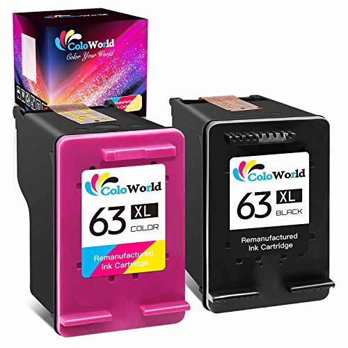 ColoWorld Remanufactured Ink Cartridge Replacement for HP 63XL 63 XL Combo Pack Work with Envy 4520 3634 OfficeJet 3830 5252 4650 5258 5255 DeskJet 3636 3630 1112 3637 Printer (1 Black 1 Color)