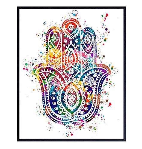 Hamsa Hand of Fatima Watercolor Art Print – 8×10 Unframed Photo – Perfect Gift for Meditation, Yoga or Zen Enthusiasts – Chic Home or Studio Decor