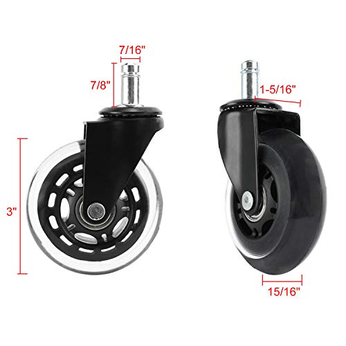Office Chair Wheels for Smart Home Offices, Set of 5 Heavy Duty 3″ Replacement Rubber Office Chair Casters, Cool Rollerblade Style Stem Chair Casters for Hardwood,No Need for Chair Mats | The Storepaperoomates Retail Market - Fast Affordable Shopping