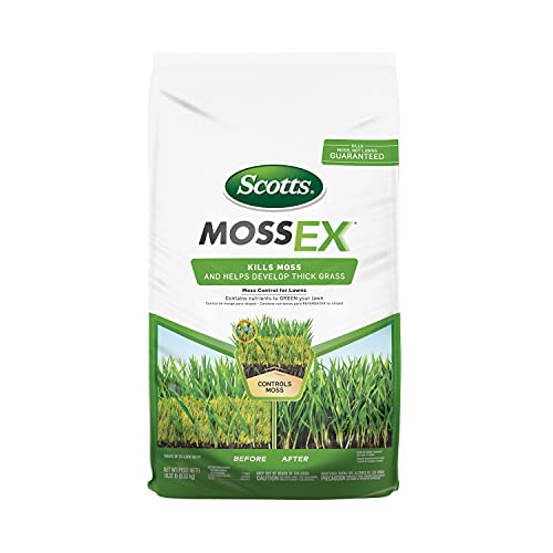 Scotts MossEx – Kills Moss but Not Lawns, Contains Nutrients to Green The Lawn, Moss Control for Lawns, Helps Develop Thick Grass, Granules Bag, Treats up to 5,000 sq. ft, 18.37 lbs.