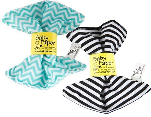 Baby Paper – 2 Pack of Crinkly, Sensory Toys, Black & White Stripe, Turquoise Zig Zag