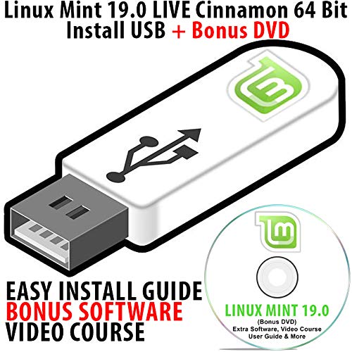 Linux Mint 19.0 LIVE Cinnamon Install USB 16Gb Bootable with Persistence 64 Bit Operating System + Bonus Software & Linux Course DVD Disk
