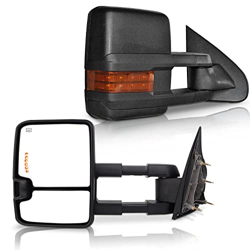 Perfit Zone TOWING MIRROR Replacement Pair Fit For SILVERADO SIERRA 2014, 2015,2016, 2017, 2018 with Power heated,Amber Signal Clearance Led Arrow Light