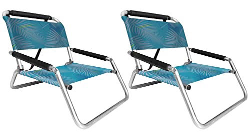 2 Pack of Neso Lightweight Water Resistant Beach Chairs with Shoulder Strap and Slip Pocket – Folds Thin (Aqua Fronds)