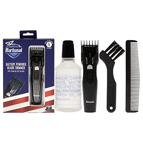 Barbasol Battery Powered Electric Beard Trimmer with Stainless Steel Blades and Adjustable Settings