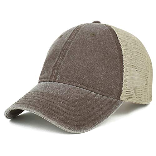 Armycrew Oversize XXL Unstructured Washed Pigment Dyed Trucker Mesh Cap – Brown – 2XL