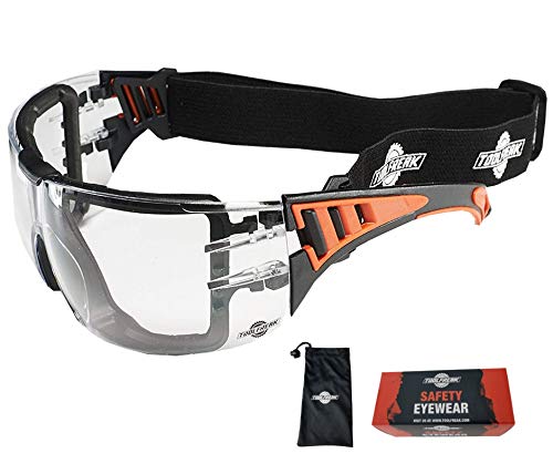 ToolFreak Rip Out Safety Glasses, Feature Clear Wraparound Polycarbonate Lenses with Foam Padding, Impact and UV Rated,ANSI Z87 Rated, Includes Carry Pouch