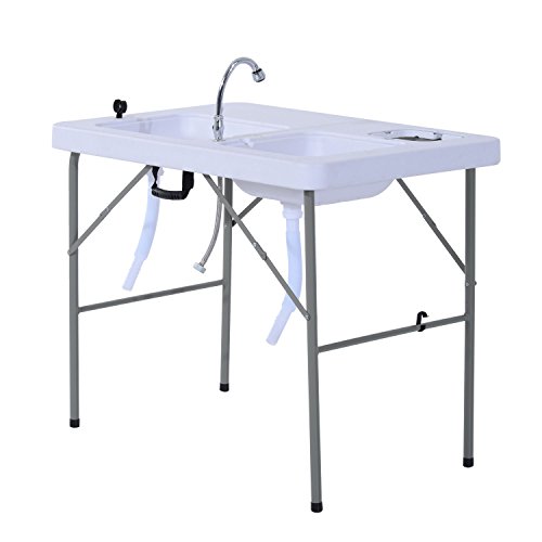 GJH One Fish Cleaning Table Portable Folding Faucet Sink Outdoor Camping Kitchen 39.8″x26.0″x31.9″