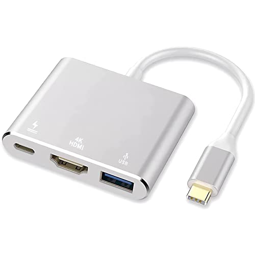 Qidoou USB C to HDMI Adapter, USB Type C Adapter Multiport AV Converter with 4K HDMI Output, USB 3.0 Port and USB-C Charging Port Compatible Chromebook/MacBook/iMac/Samsung/Projector/Monitor (Silver)