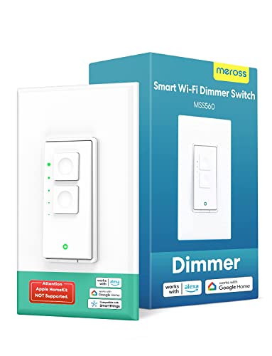 Smart Dimmer Switch Single Pole, Meross Smart 2.4GHz WiFi Light Switch for Dimmable LED, Compatible with Alexa Google Assistant and SmartThings, Neutral Wire Required, Remote Control Schedule,1 Pack
